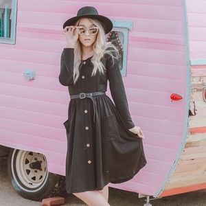 NWOT- Black long sleeve button down dress